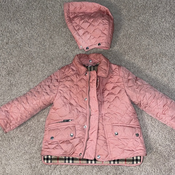 Authentic Burberry Kids Pink detachable hood quilted coat